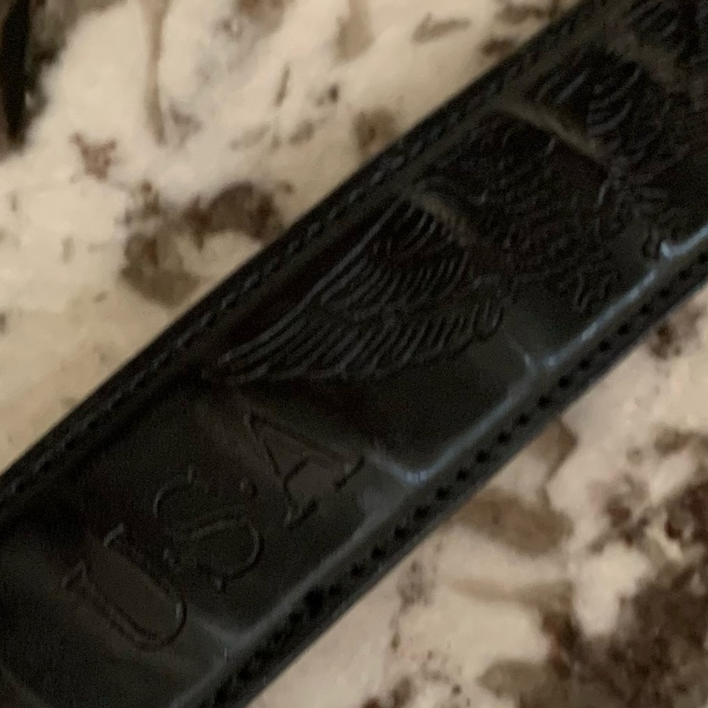 Mens Genuine Black Leather Embossed with Eagle & USA  - Silver-tone Buckle 34/36 - Picture 2 of 13